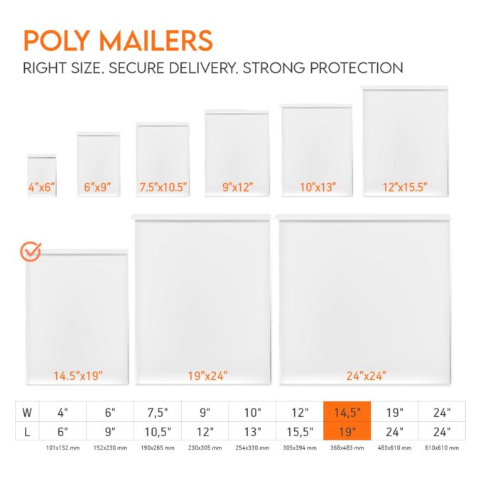 14.5x19 Poly Mailers Shipping Bags White 2.0 mil