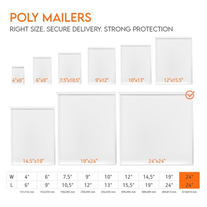 24x24 Poly Mailers Shipping Bags White 2.0 mil