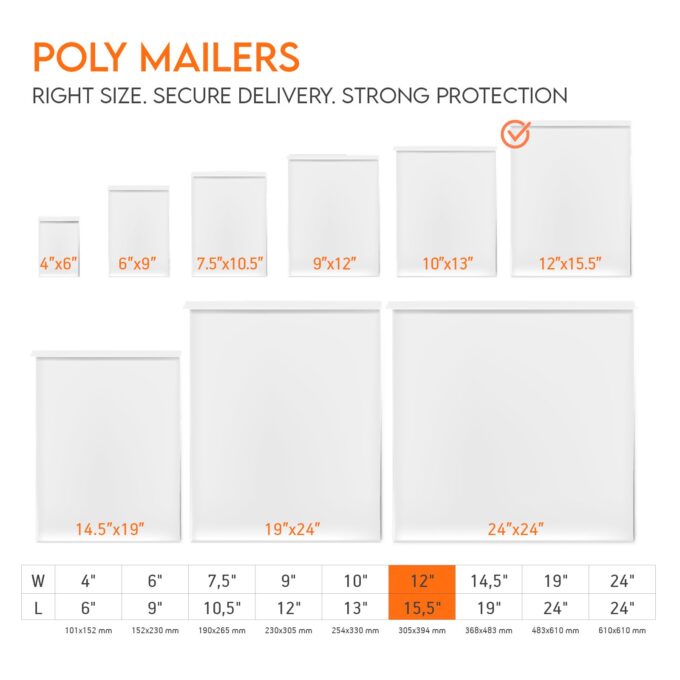 12x15.5 Poly Mailers Shipping Bags White 2.0 mil