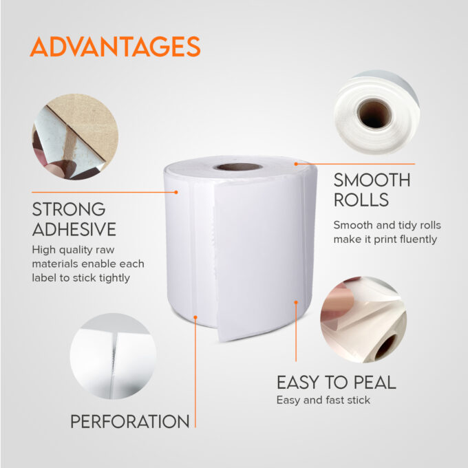 3x2" TOP Direct Thermal White Adhesive Perforated Postage Shipping Labels, Core 1" (750 pcs/roll) BOX: 24 roll